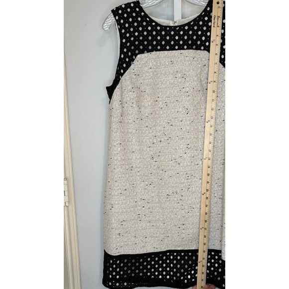 Ann Taylor Dress Women’s 8 Black Ivory Tweed Shift Sleeveless Sheath Lace Trim - Picture 4 of 9